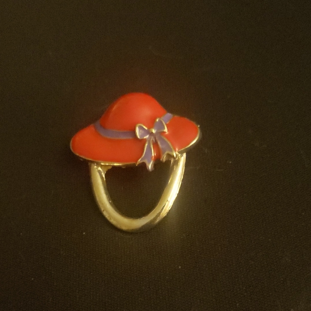 Red Hat Brooch with Purple Bow